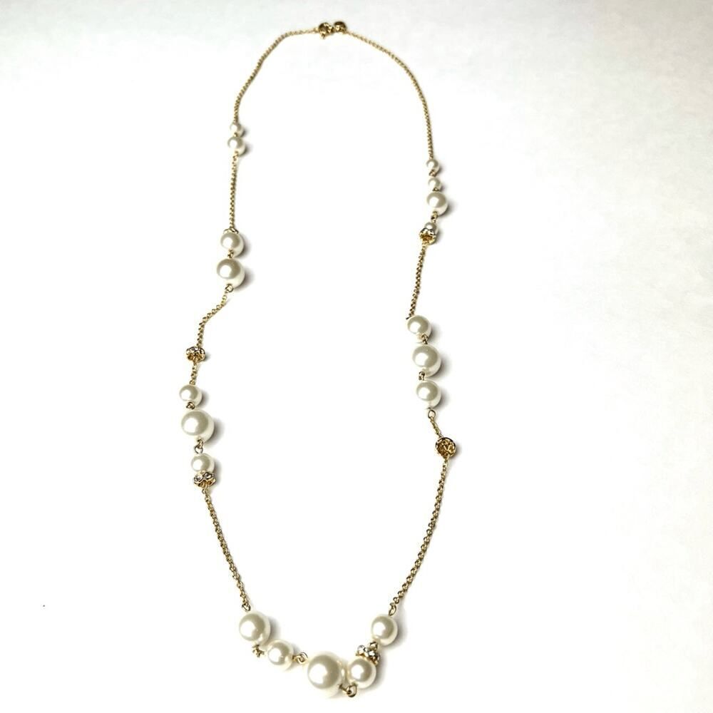 J. Crew Gold-Toned Faux Pearl Rhinestone Station Necklace